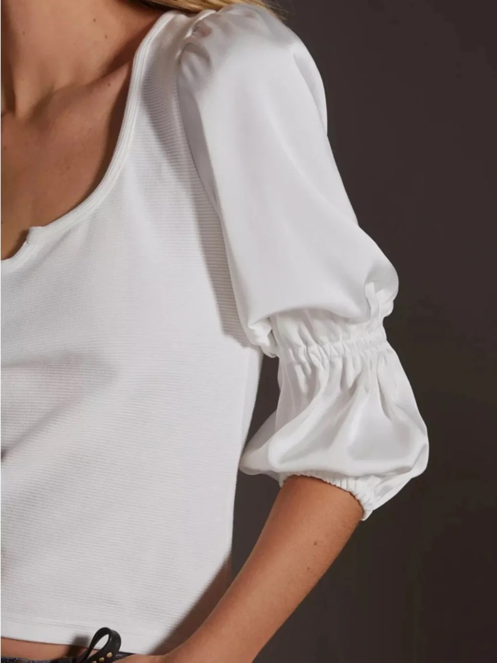 Anthropologie Maeve Ribbed Tiered Sleeve Top size XS white